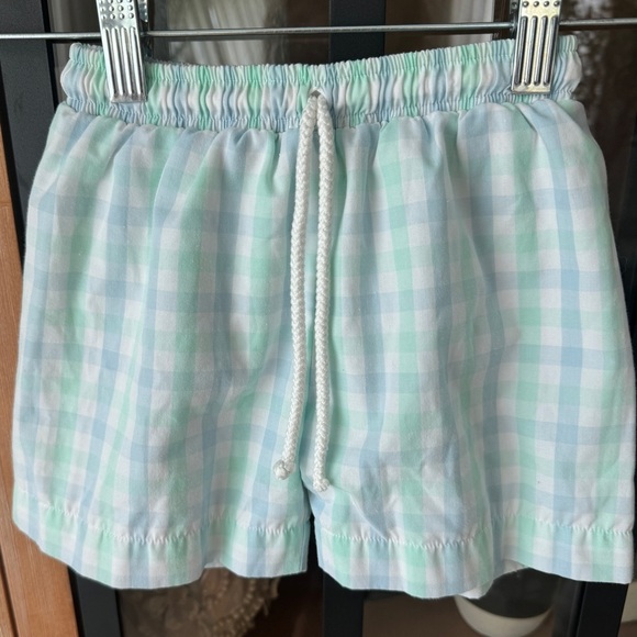 Gingham checkered print swimming trunks shorts mint drawstring toddler boys baby - Picture 6 of 6